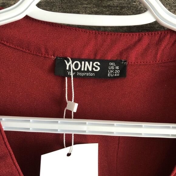 Yoins NWT plus size 1X burgundy button down blouse - Picture 4 of 5